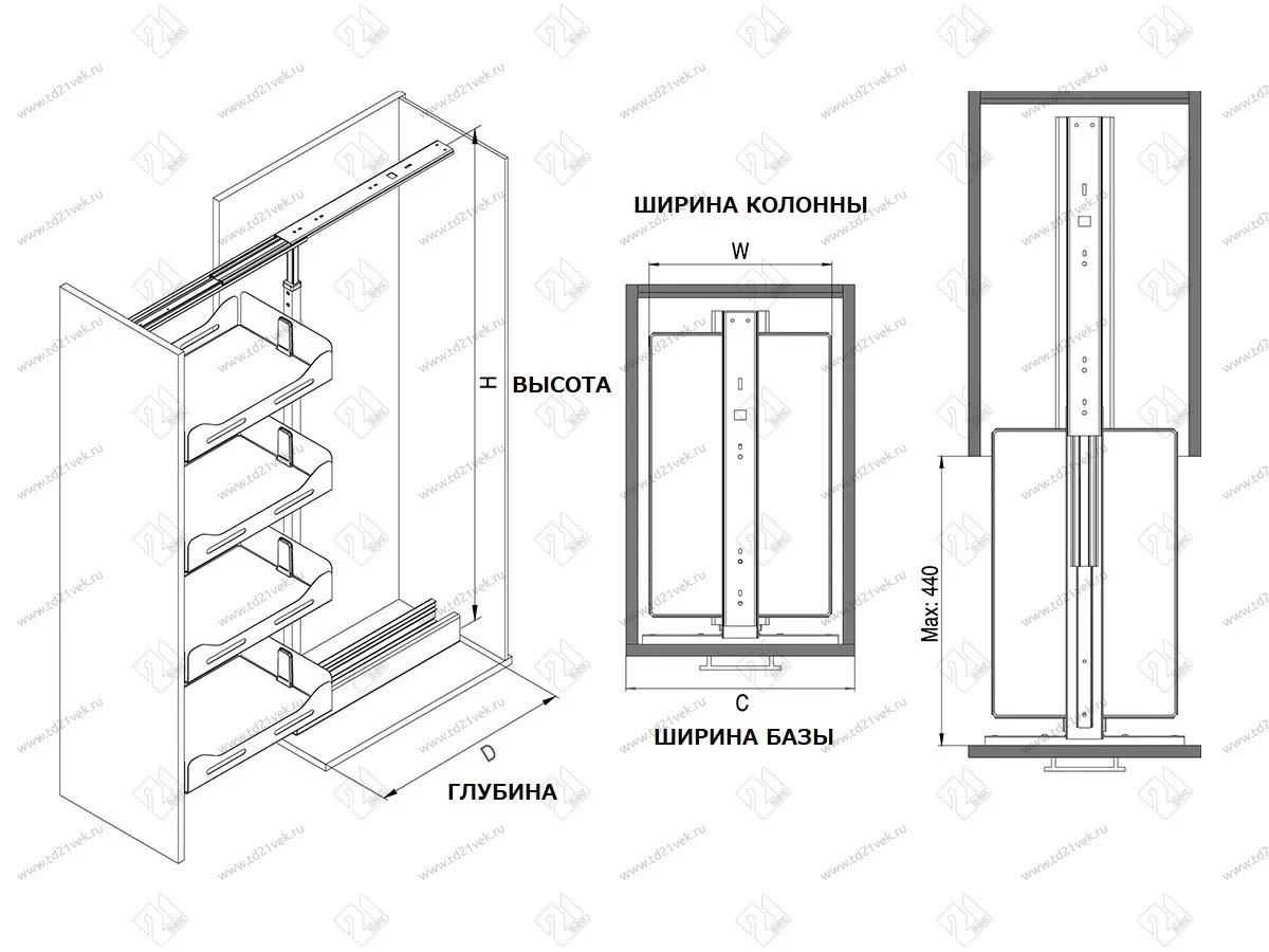 S-1825-US-A Шкаф-колонна в базу 300 мм, Starax Unique Slim, 6-ти ярусная, (230х510х1850-2000 мм), антрацит 3