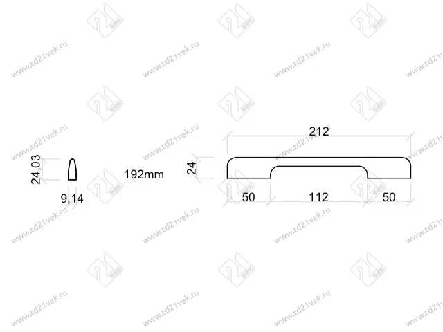 Ручка-скоба 192мм (L212мм) золото шлифованное, AL 07 2