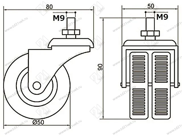 Опора колесная 337 нагрузка - 50 кг d=50, h=76 <100> 2