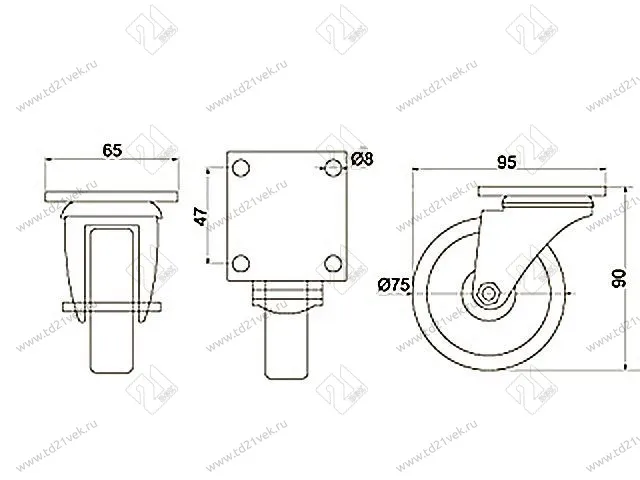 Опора колесная 361 нагрузка - 50 кг d=75, h=98 <100> 2