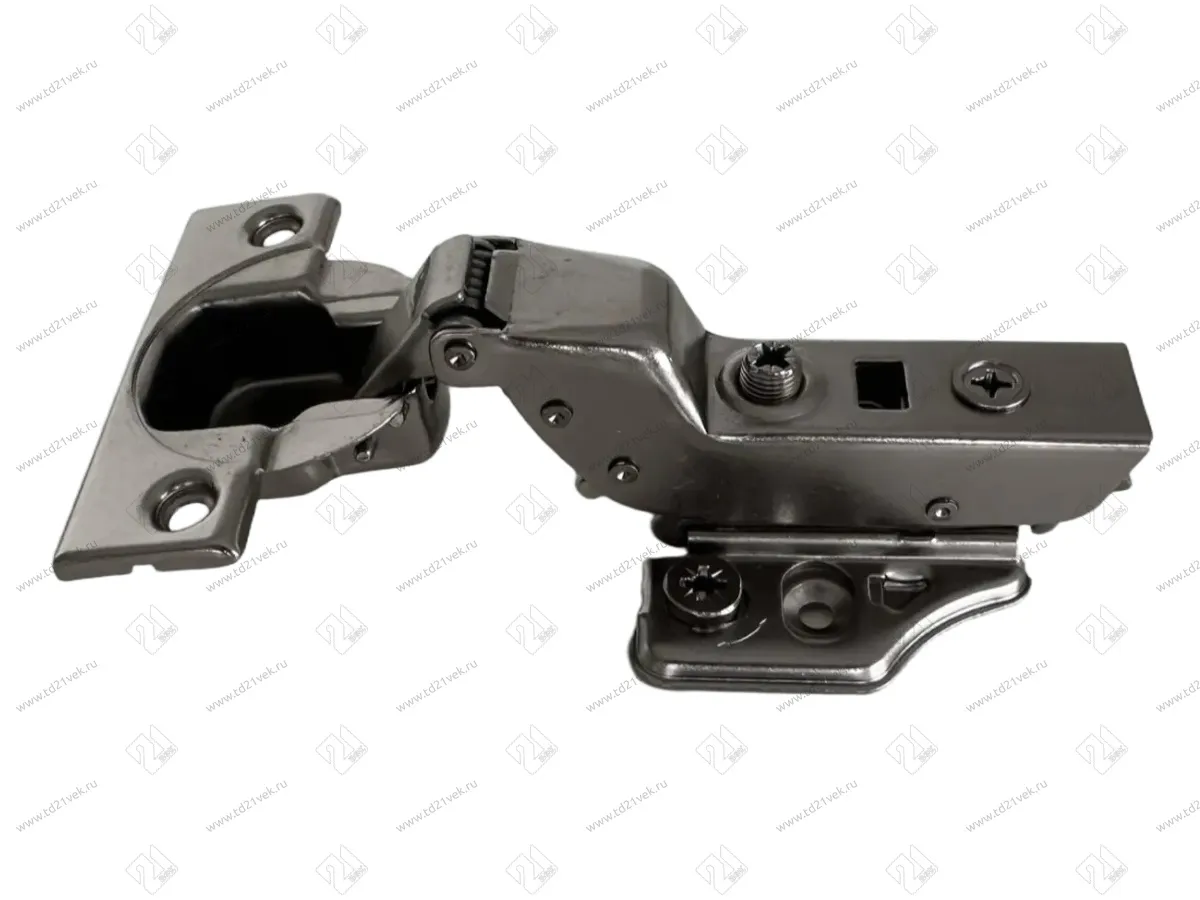 Петля вкладная 16мм (16-25мм) 48мм, рег.6-7мм, планка Н=2, 3D, CLIP-ON, 2 накладки+4 самореза, с доводчиком, титан 3