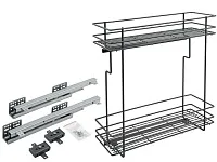 Бутылочница 200 левая (448х154х535мм) на скрытых направляющих с доводчиком, антрацит/ двухуровневая корзина