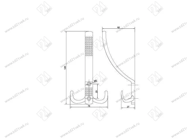 Крючок с перфорацией 3-хрожковый большой, (хром) <40/400> 2