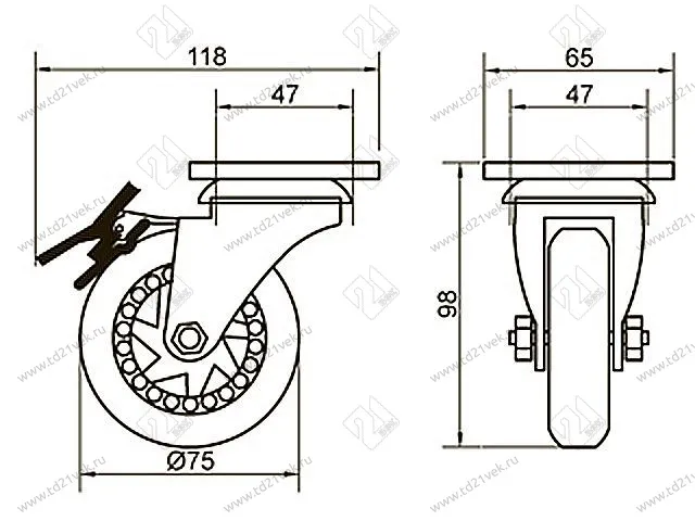 Опора колесная 373 <100> нагрузка - 50 кг d=75, h=98 2