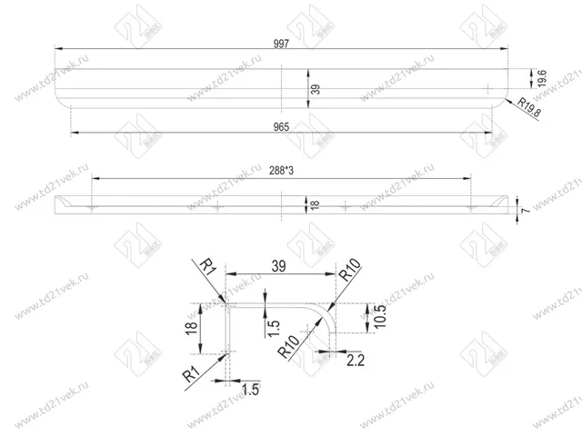 RT110SC.1/000/1000 Ручка торцевая 864 мм сатиновый хром <20> 3