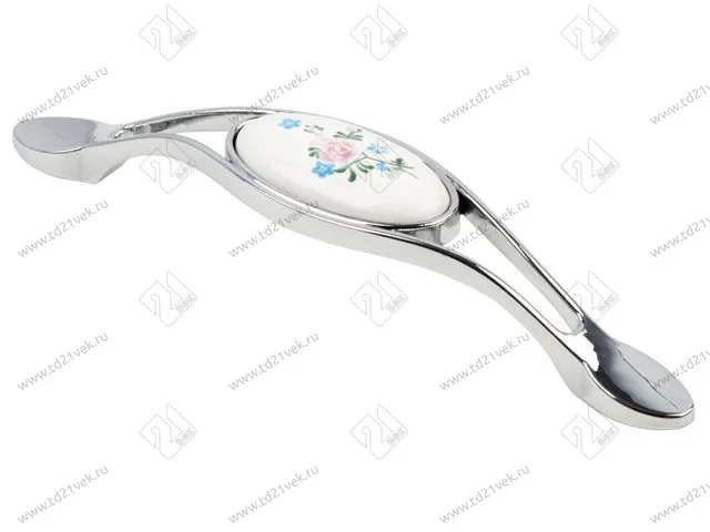 SF08-08-128  Ручка-скоба с фарфором, 128 мм , хром 50/250 1