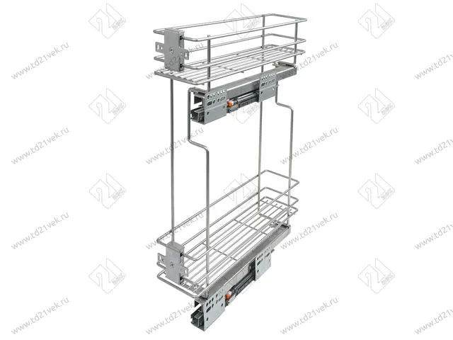 Бутылочница 150 правая (448х108х535мм) на скрытых направляющих с доводчиком, хром крашенный / двухуровневая корзина 2