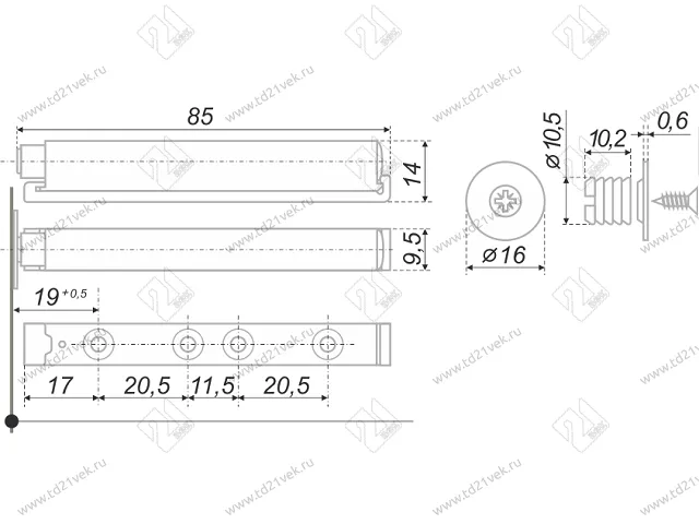 AMF11/W Упор-защелка фасада c толкателем push-to-open и магнитом белый <50/600> 2