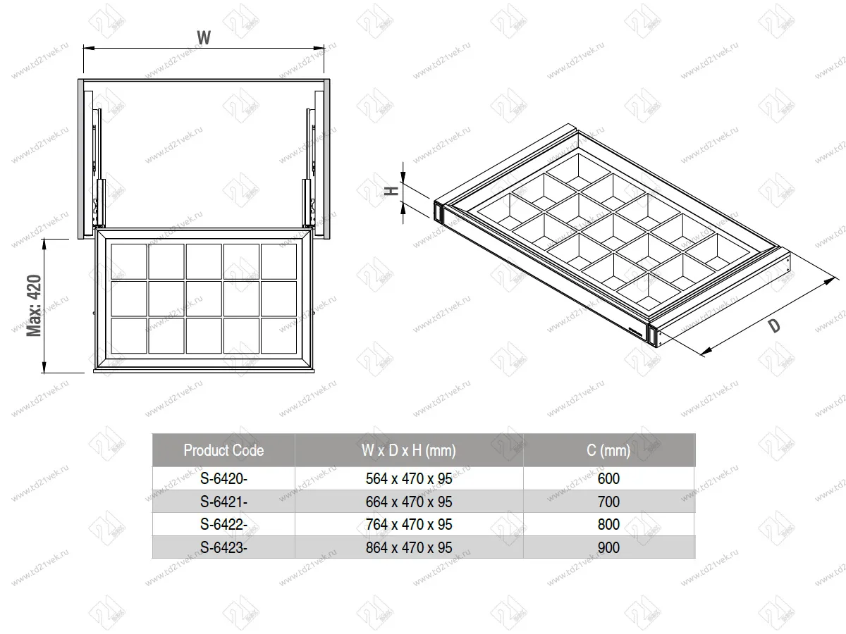 S-6420-A Ящик для аксессуаров в базу 600 мм, экокожа, Starax (564x470x95 мм), антрацит 4