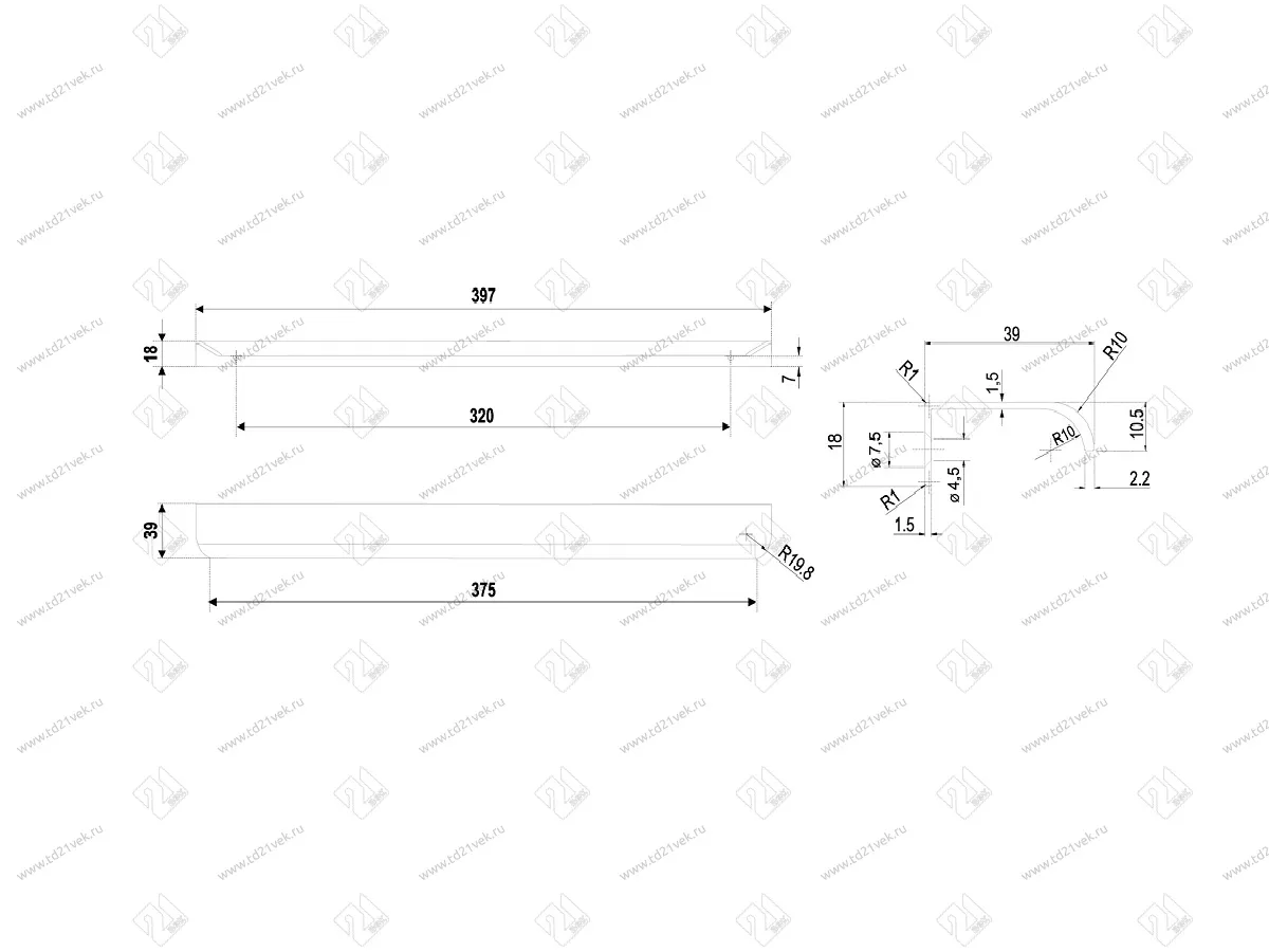 RT110BL.1/000/400 Ручка торцевая 320 мм матовый чёрный <20> 3
