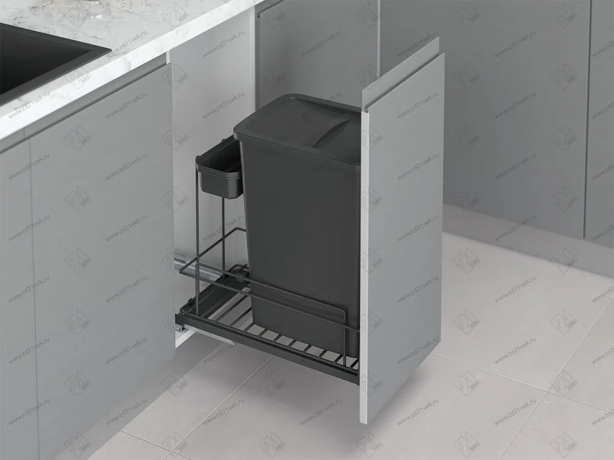 S-2597-A Мусорное ведро в базу 300 мм, Starax, 35+1 л, (265x510x530 мм), пластик, антрацит 1