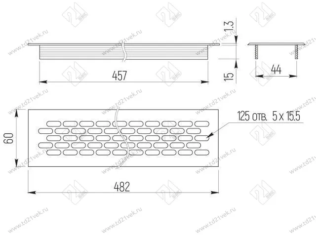 Решетка вентиляционная 480x60мм , (черный), VG-60484-20 <100> 2