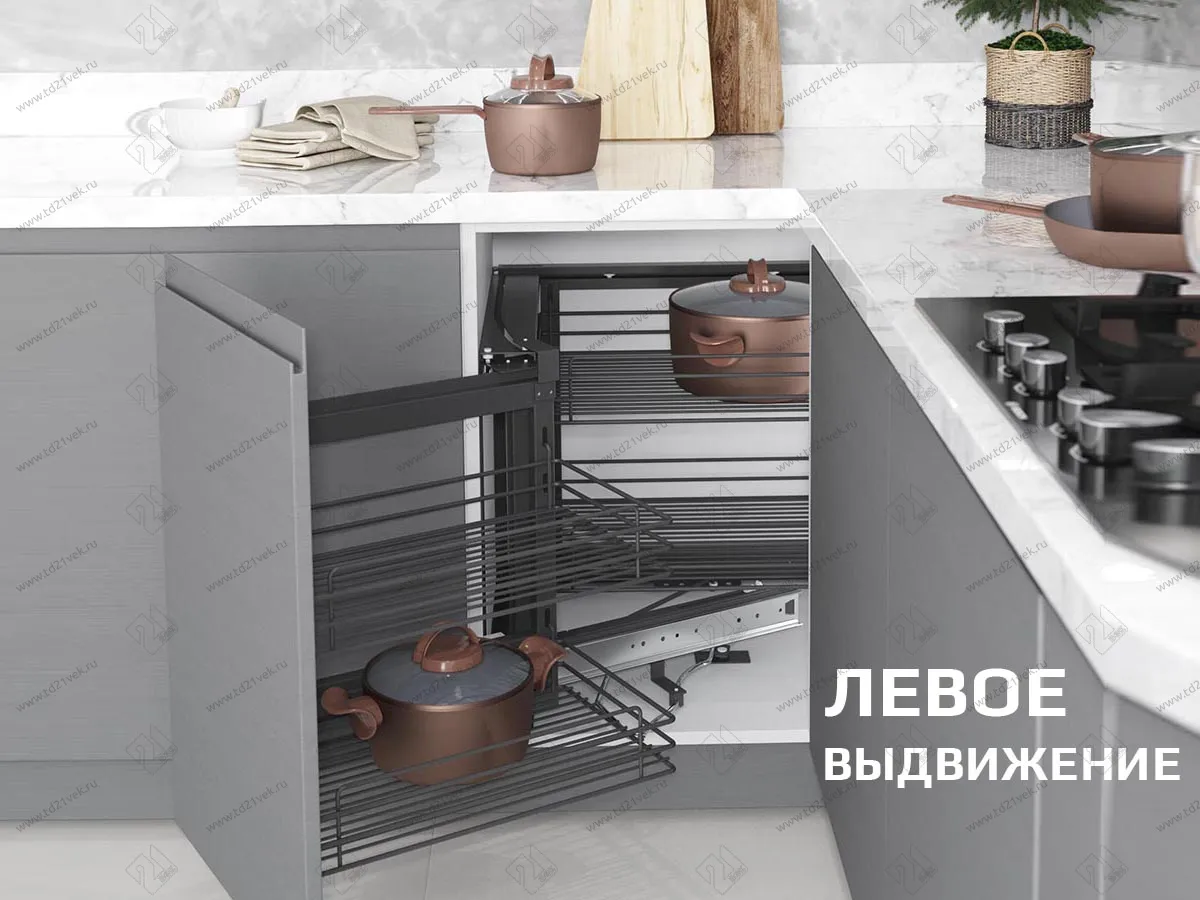 S-3071-A Волшебный угол с фасадным креплением в базу 500 мм, Starax, 2-х ярусный, (860-965х530х530 мм), левый, антрацит 1