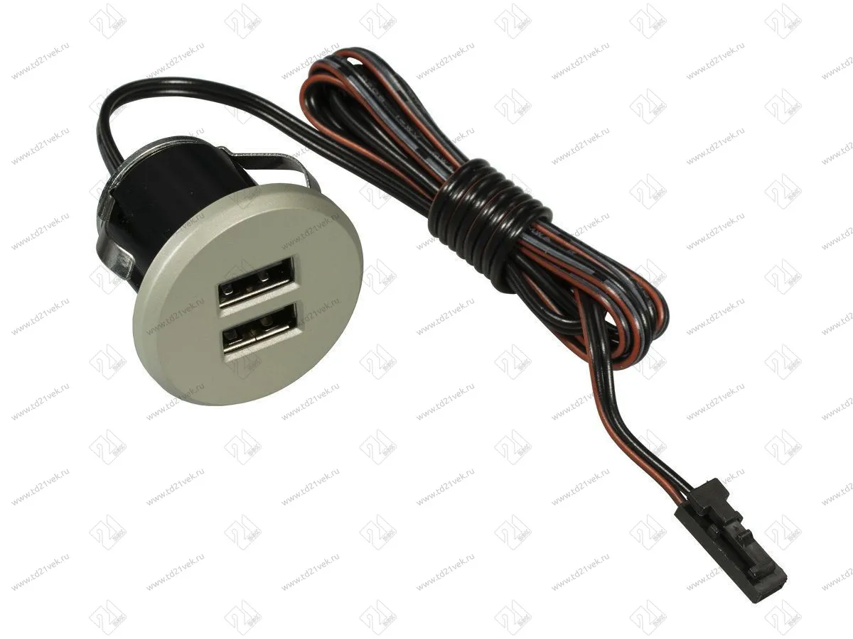06.800.01.320 USB-розетка, врезная, круглая, USB CHARGE-S, 2xUSB, max.3,4A, провод 2м c LED кон., серебристый, 37х31.3мм 1