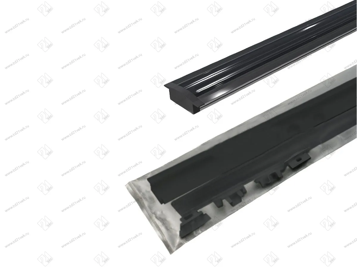 17.800.00.394 / 19.143.37.330 Профиль алюминиевый врезной 2 м (ЧЕРНЫЙ) КСС 2507W-02 (E), 4 клипсы, 4 загл <1> 1