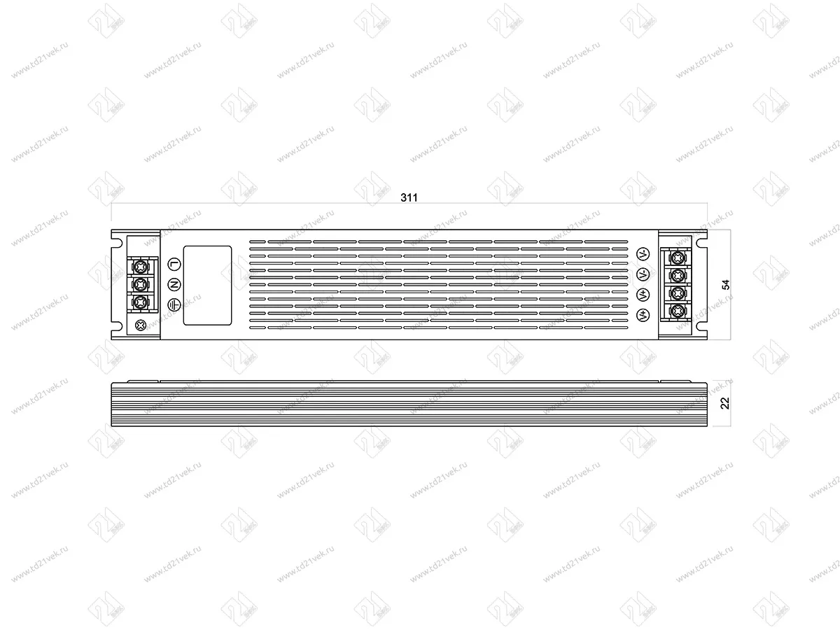 06.800.01.373 Блок питания стаб. напр. для LED, плоский, 220VAC/12VDC, (max 150Вт), IP20, с защитой от КЗ, алюминевый корпус. белый, 312х53х22мм 2