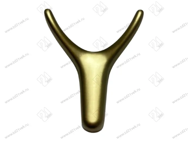 Крючок двухрожковый, золото матовое, ROGA, в комплекте: саморез 2 шт., дюбель 2 шт., крепёжная планка 1