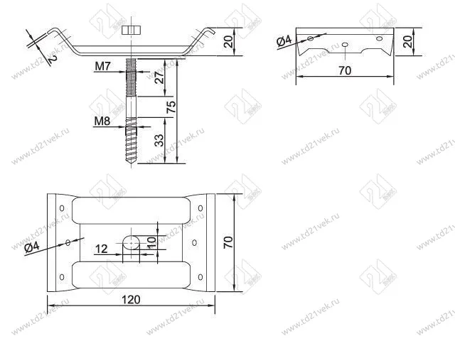 Стяжка стола 2мм с винтом, цинк <50> 2