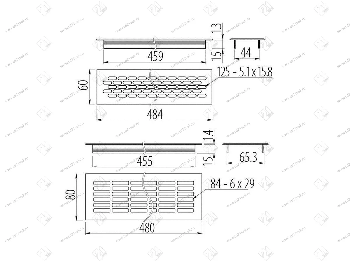 Решетка вентиляционная KK-W80800-D1, 480x80мм, белая  <25/100> 2