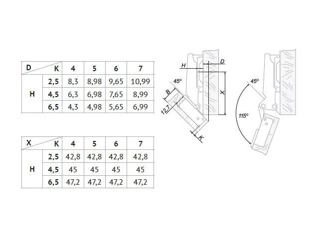 H645A02/0814 Петля Boyard -45° (накл-ная) + планка H=4 <250> 3