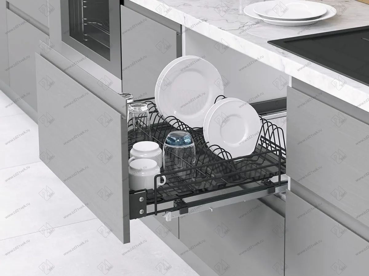 S-2031-A Сушка для посуды выдвижная в нижнюю базу 600 мм, Starax, направляющие Blum Tandem, с доводчиком, (560-580х520х185 мм), антрацит 1