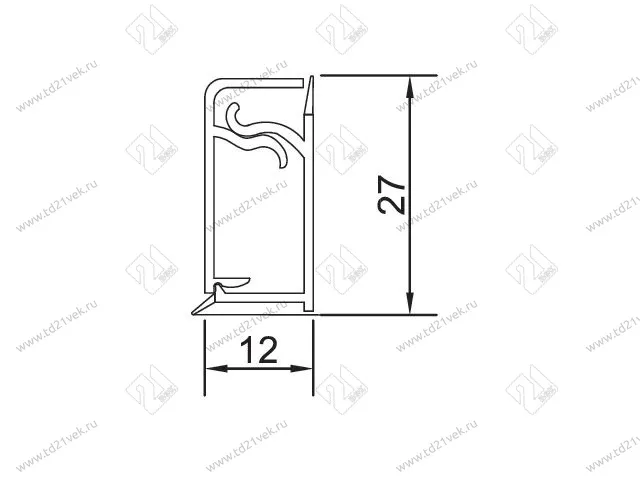 Плинтус кухонный алюминиевый, гладкий прямоугольный Квадро 3,05м серебро <1/40> 2