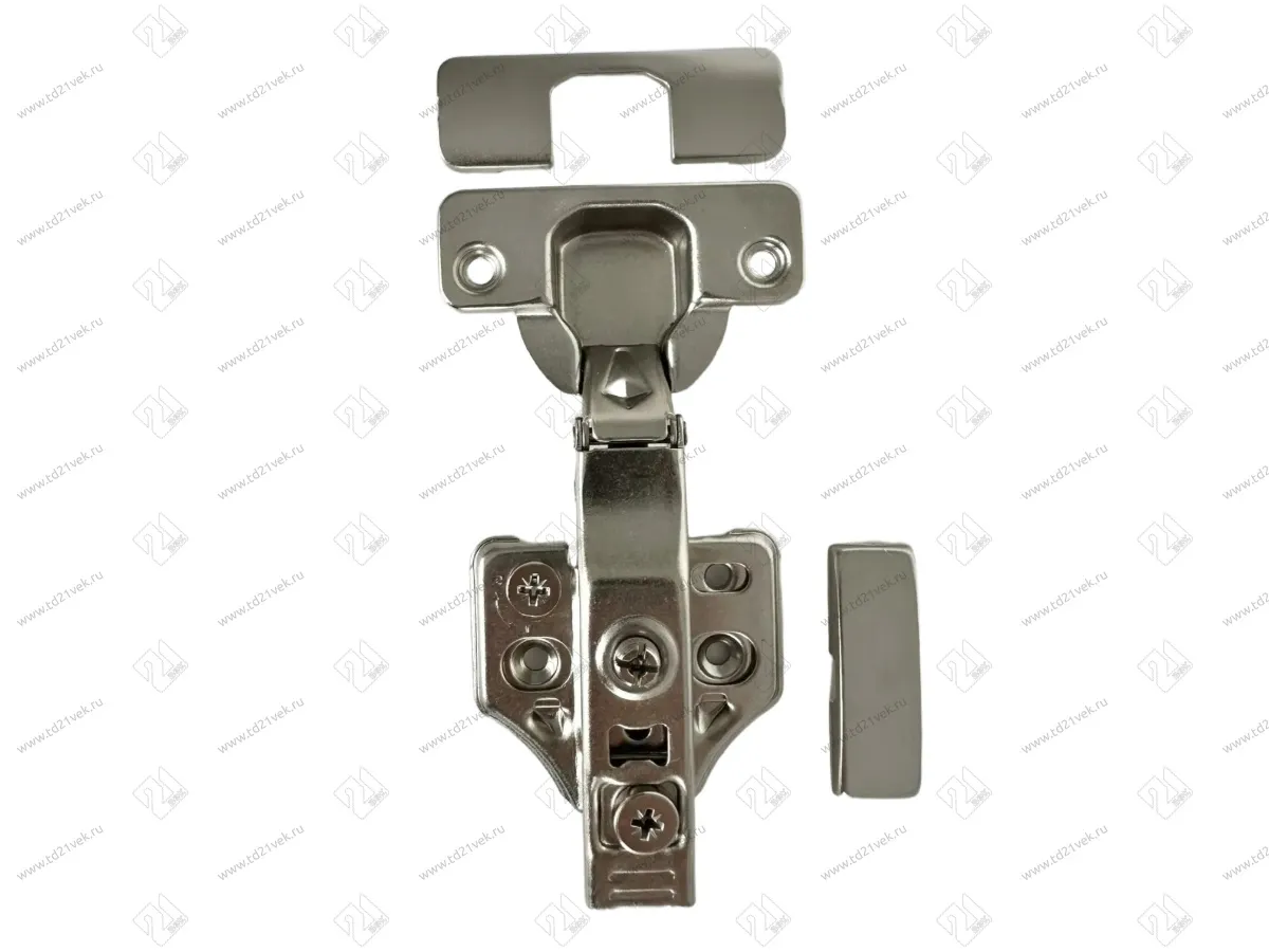 Петля накладная 0мм (без пружины) 48мм, планка Н=2, 3D, CLIP-ON, 2 накладки+4 самореза, никель 2