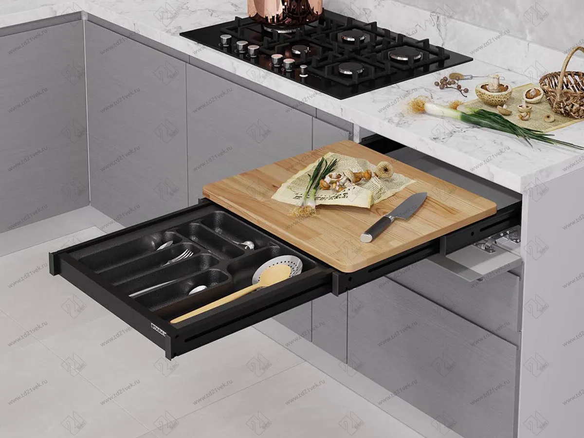 S-2156-A Выдвижной механизм Starax со столешницей и лотком, шир.600 (564х500х85) антрацит <1> 1