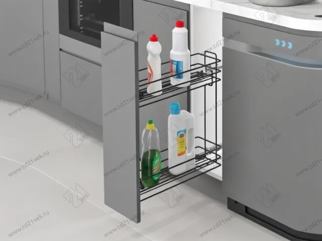 S-2441-08-A Бутылочница 200, Starax, 2-х ярусная, направляющие Blum Tandem, выдвижение 7/8, (151х475х495), левая, антрацит 1