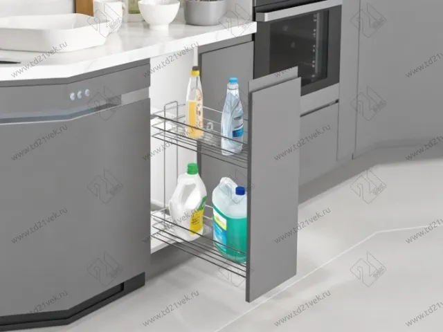 S-2444-08-C Бутылочница 250, Starax, 2-х ярусная, направляющие Blum Tandem, выдвижение 7/8, (203х475х495), правая, хром 1