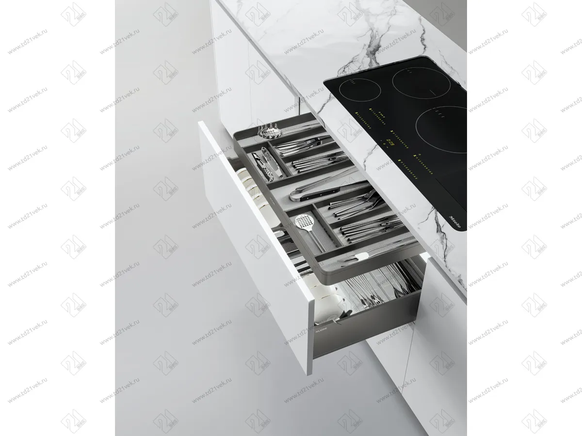Пенал для столовых приборов выдвижной, в базу 600мм, 564-568x423x85 мм,  Encanto, серый 2
