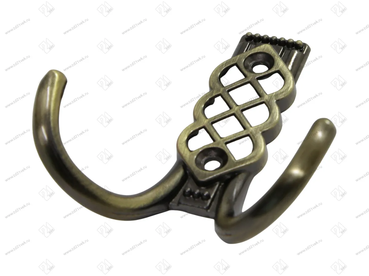 Крючок двухрожковый, бронза, KOSA, в комплекте: саморез 2 шт. 1