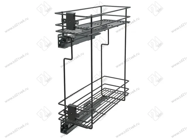 Бутылочница 200 левая (448х154х535мм) на скрытых направляющих с доводчиком, антрацит/ двухуровневая корзина 2