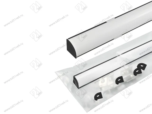 17.800.00.439 / 19.143.39.327 Профиль алюминиевый КСС 1616W ЧЕРНЫЙ, диффузор молочный белый, 4 клипсы, 4 заглушки с отверстием чёрные. 2