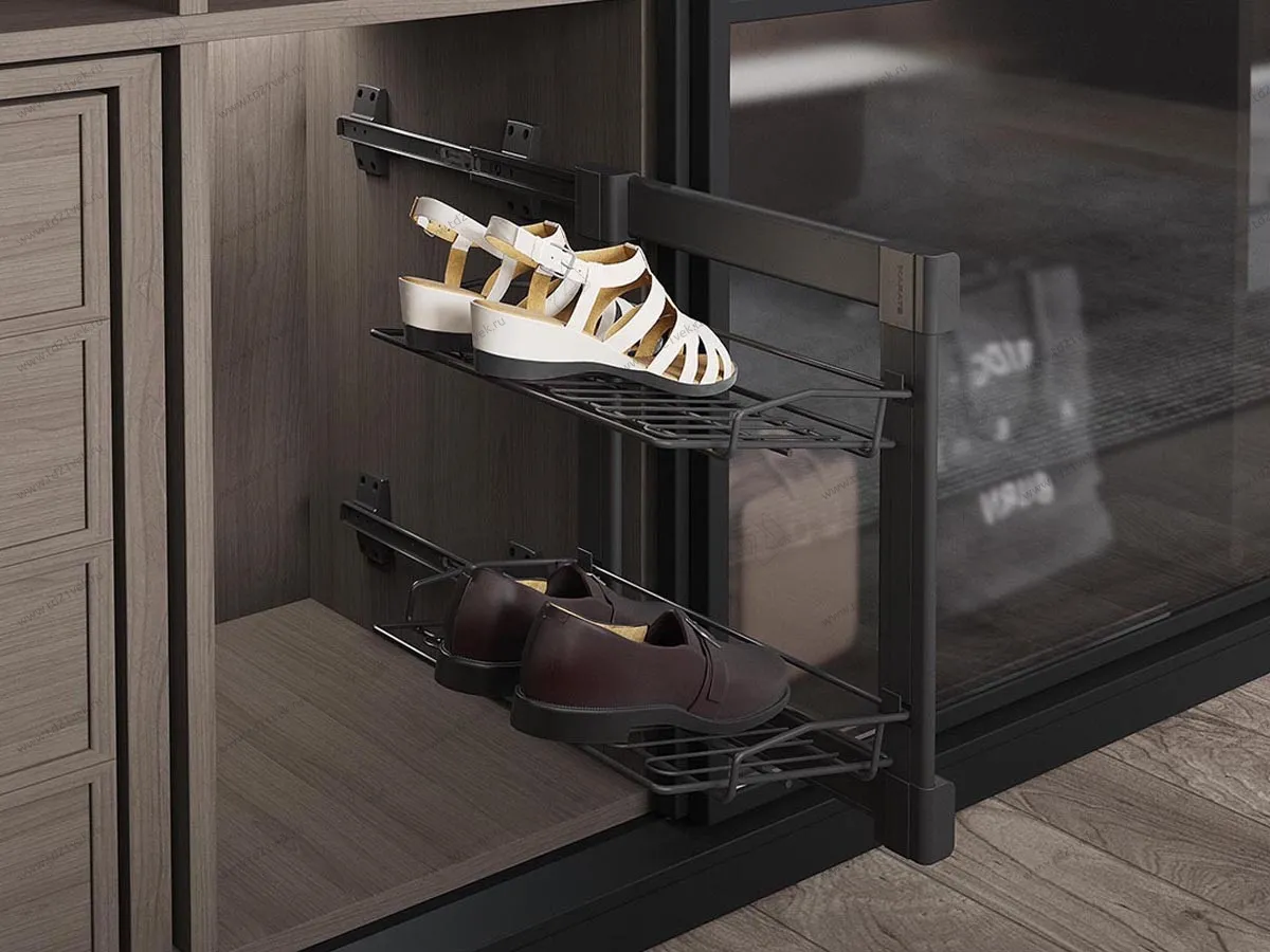 S-6282-А Полка Starax для обуви двухъярусная (300х470х520) с доводчиком, правая <1> 1