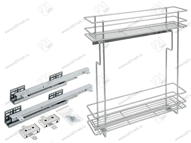 Бутылочница 150 левая (448х108х535мм) на скрытых направляющих с доводчиком, хром крашенный / двухуровневая корзина 1