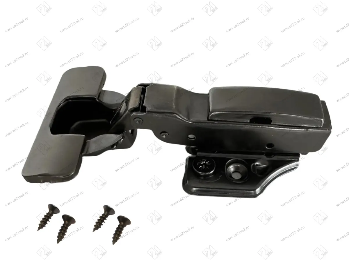 Петля полунакладная 8мм (без пружины), 48мм, планка Н=2, 3D, CLIP-ON, 2 накладки+4 самореза, черный 1