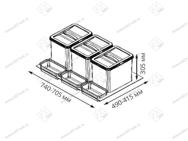 S-2552-G Система сортировки в базу 800 мм, Starax Order, 3 ведра, серый 3