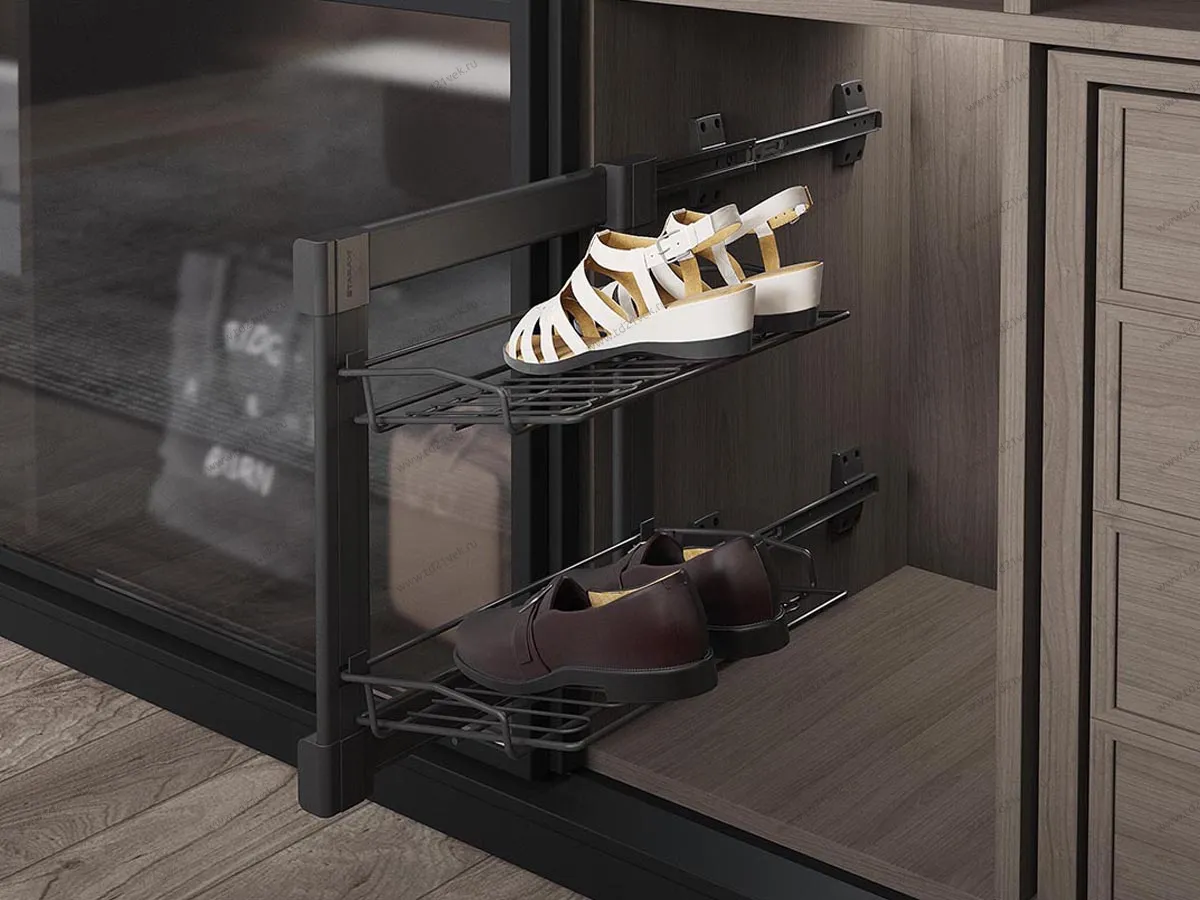 S-6281-A Полка Starax для обуви двухъярусная (300х470х520) с доводчиком, левая <1> 1