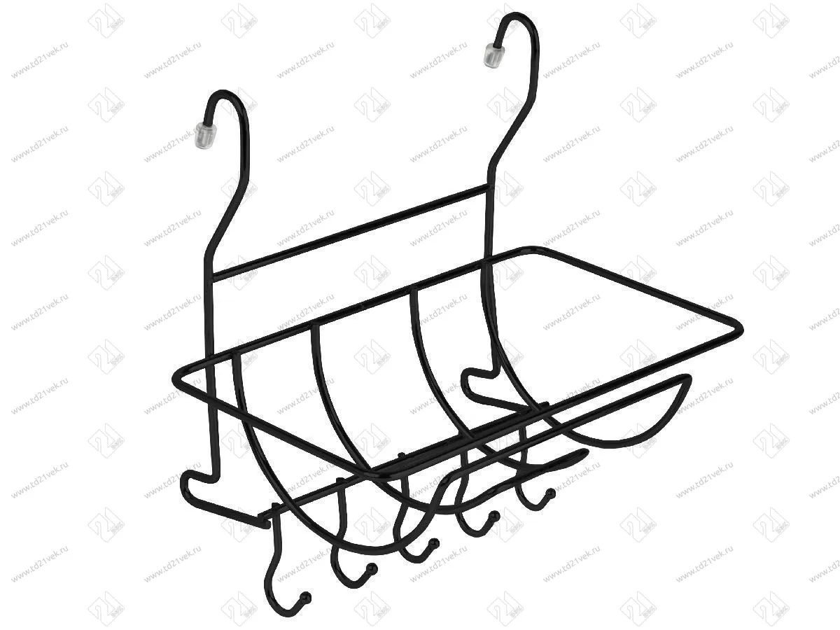 MX-401 BL Полка на рейлинг для полотенец с крючками, Д260 Ш180 В270, черный матовый <12 > 1