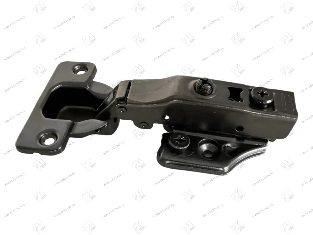 Петля накладная 0мм (без пружины), 48мм, планка Н=2, 3D, CLIP-ON, 2 накладки+4 самореза, черный 3