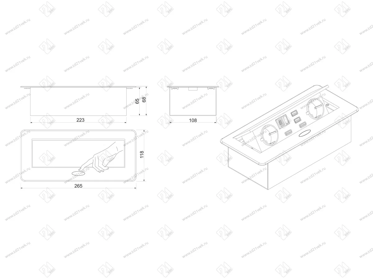 11.800.02.036 Блок роз.выдв.гориз,сер,роз-ки 2хEU;2xUSB3,0; 1xLAN;2xHDMI,265х118х66мм,каб. с вилк. 2м 4