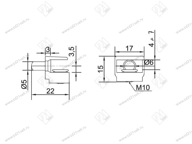 Полкодержатель для стеклянных полок толщиной 5-9 мм, со штоком, никель 2