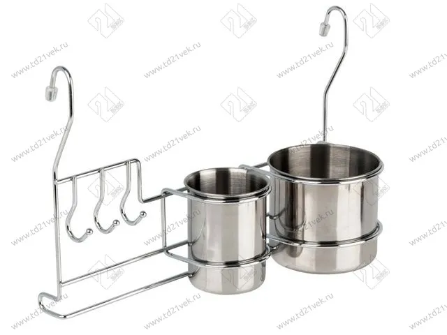 MX-400 Полка на рейлинг со стаканами для столовых приборов с крючками, 334х136х220мм, хром, <10> 1