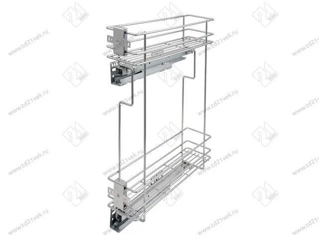 Бутылочница 150 левая (448х108х535мм) на скрытых направляющих с доводчиком, хром крашенный / двухуровневая корзина 2
