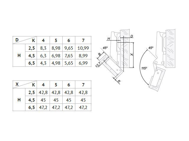 H645A02/0814 Петля Boyard -45° (накл-ная) + планка H=4 <250>