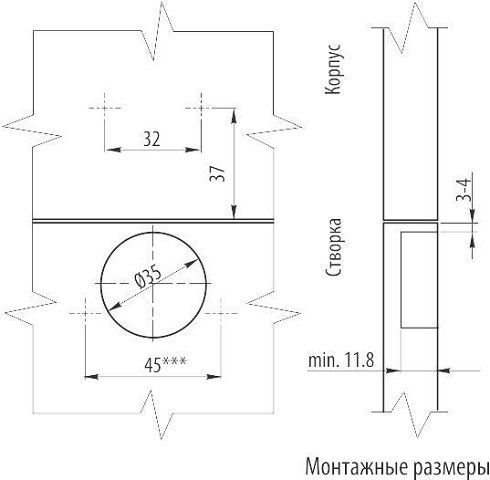 ZP-BICN080BE петля полунакладная o35 с ответной планкой h=0 без еврошурупа, сверление - 45мм <250> 2