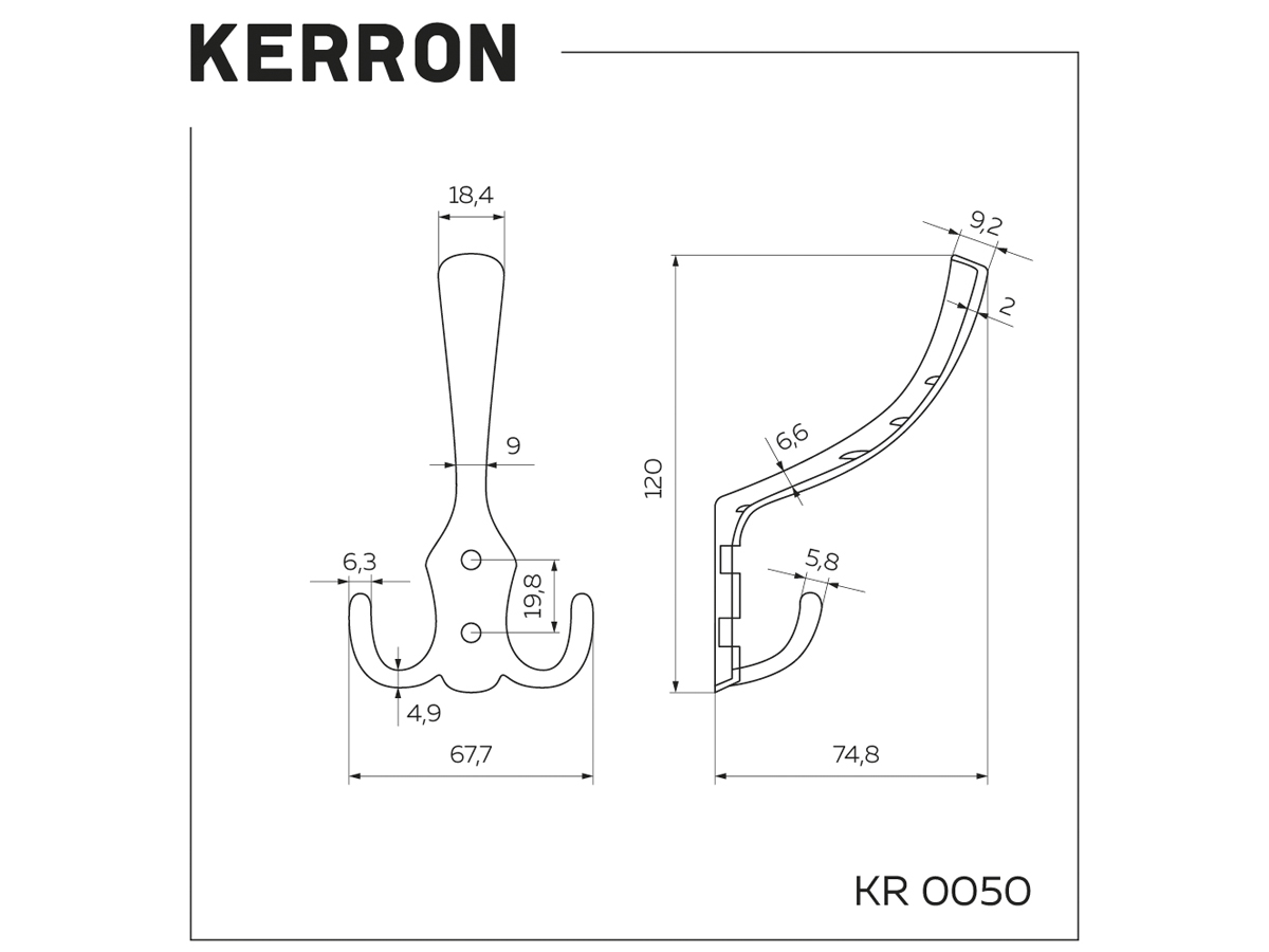 KR 0050 BL  Мебельный крючок, матовый черный  <40/240> 4