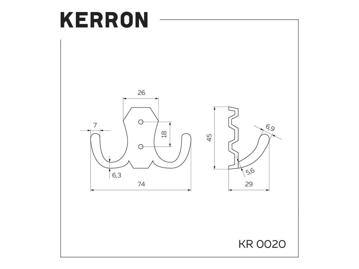 KR 0020 BL Мебельный крючок, матовый черный <70/420> 5