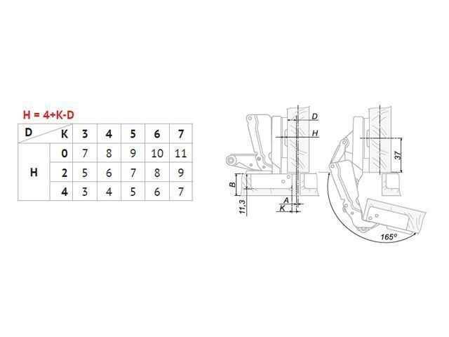 H600В02/0112 Петля Boyard 165° (полуна-ая) + планка H=2 <100>